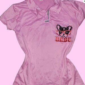 Pink BEBE Graphic Polo Shirt